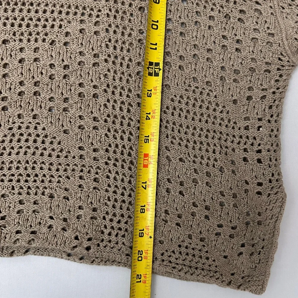 Free People Sweater Womens XS Taupe Yellow Home Run Crochet Knit Boho Open Weave